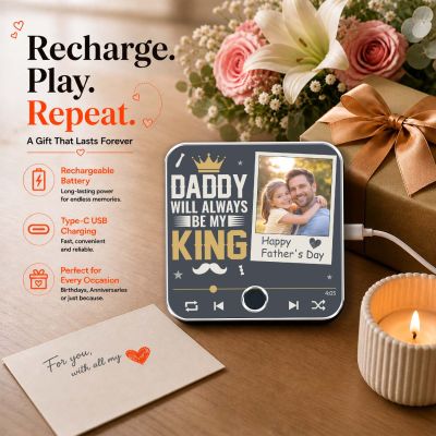 Personalized Daddy Will Always Be My King Musical Fridge Magnet from Daughter & Son Music Player Style Photo Frame